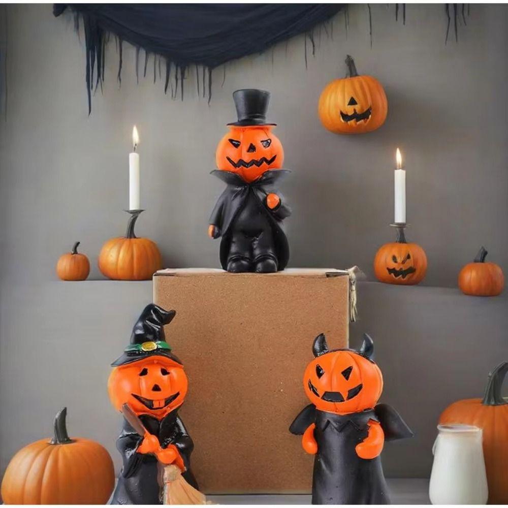 3Pcs/Set Durable Pumpkin Wizard Statue Craft Halloween Ornament Home Decor