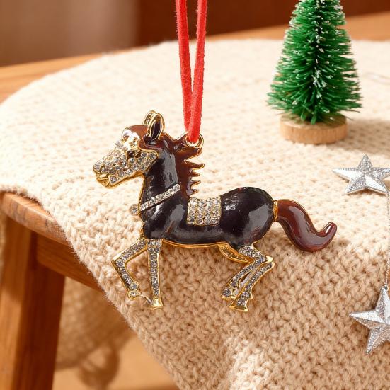 Pony Vánoční ozdoba Kamínková Zvěrokruh Kůň Přívěsek pro Dekoraci Stromku Třpytivý Sváteční Přívěsek Kůň pro Štěstí Tématická Dekorace