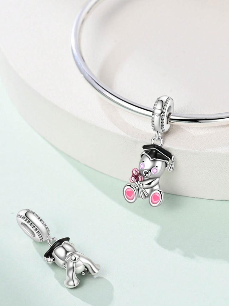 Charms Plata Graduation Cap With Owl And Bear Beads Copper Plated Fit Charms Original Bracelet For Jewelry Making Diy Charm