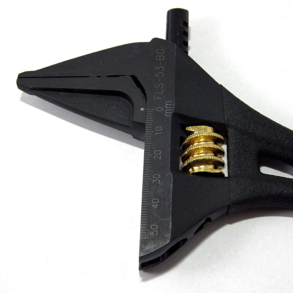 Fujiya Light Short Adjustable Black and Gold with Maximum 53mm Wrench, Grip, FLS-53-BG, Opening