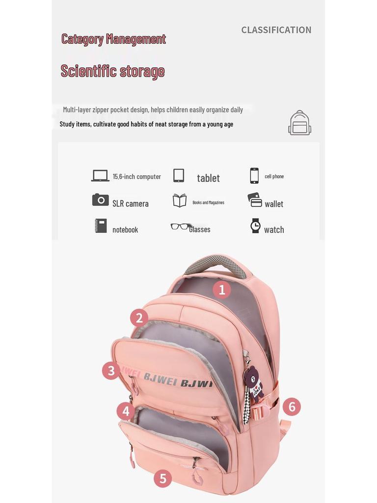 Bestway Waterproof Backpack for Female Junior High and Elementary Students - Large Capacity, Double Shoulder Design