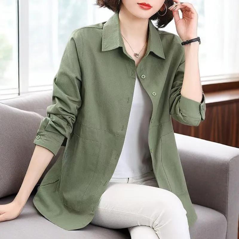 Cotton Shirt Long-sleeved Shirt Ladies Spring Mother Casual Top