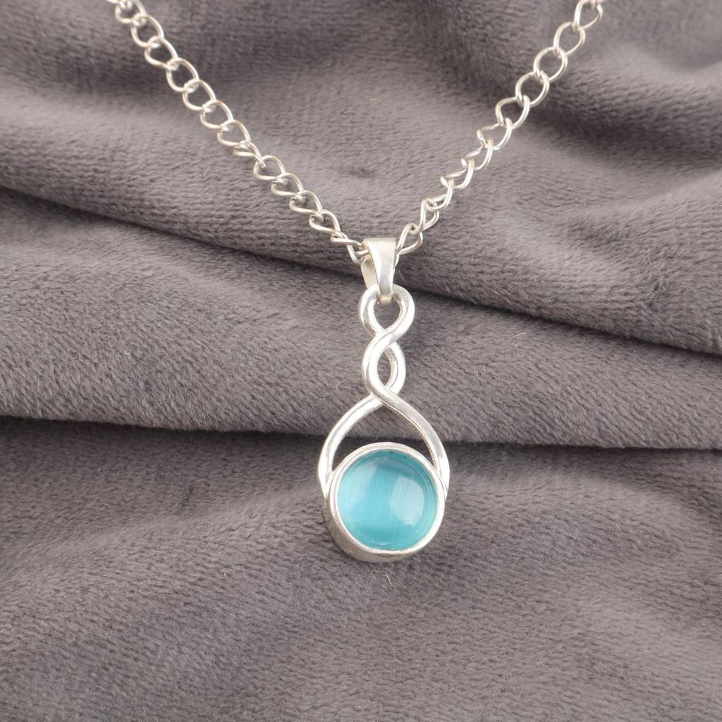 Blue Cat's Eye Gemstone Pendant, 925 Sterling Silver Pendant Jewelry, Handmade Jewelry Pendant, Balancing Jewelry Gift For Women