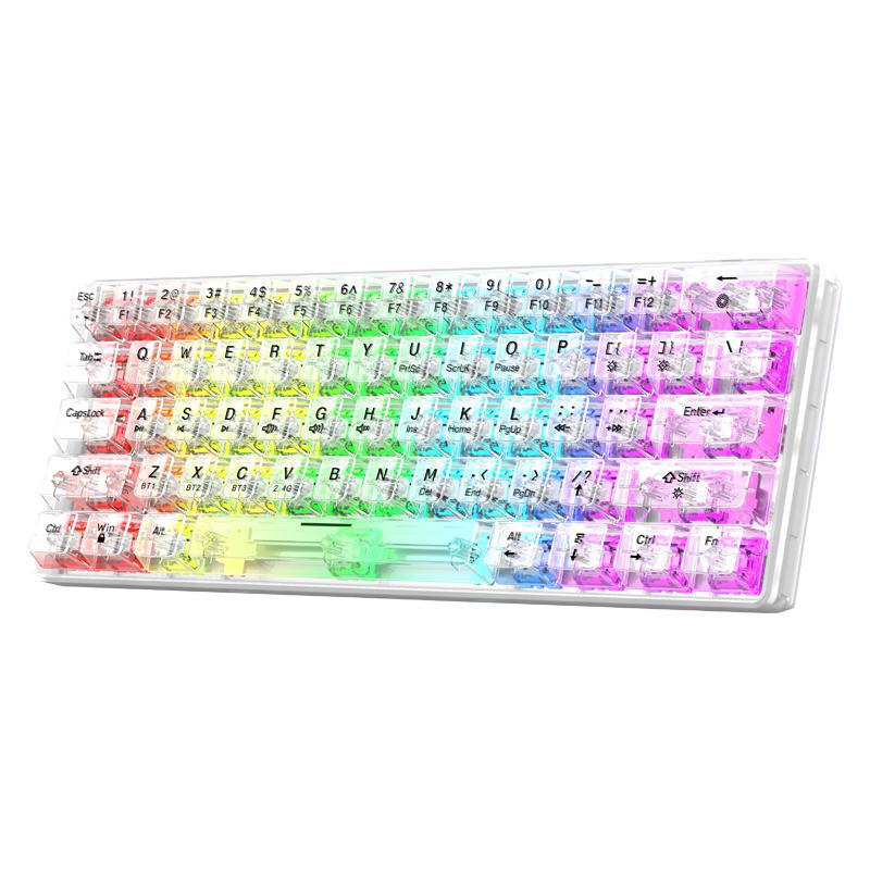 

XUNFOX K30 Pro Three Modes Transparent Mechanical Keyboard White Axis 61 Keys Gaming Keyboard with RGB Backlight White