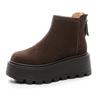 Height Increasing Women's Platform Shoes Snow Boots Winter Plush Thick Short Brown Boots Leather Warm Flat Bottom and Anti Slip