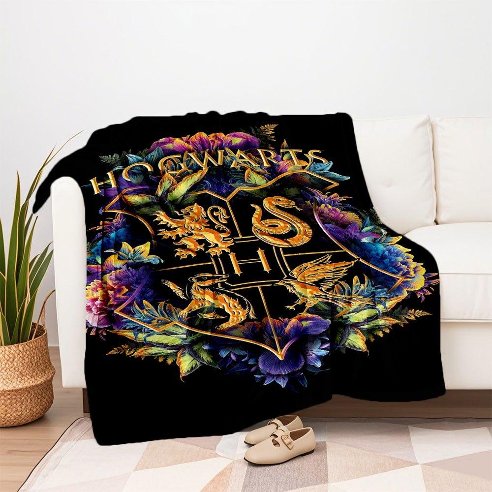 Hogwarts House Crests Flowers Phone Case CoverBlanket Flannel Throw Blanket for Sofa, Bed, Travel, Camping, Office, Couch, Chair