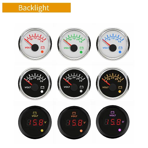 ELING Car Boat Yacht Truck Universal 52mm Voltmeter 8-16V 16-32V 9-32V Volt Gauge with 8 Colors Backlight and Alarm