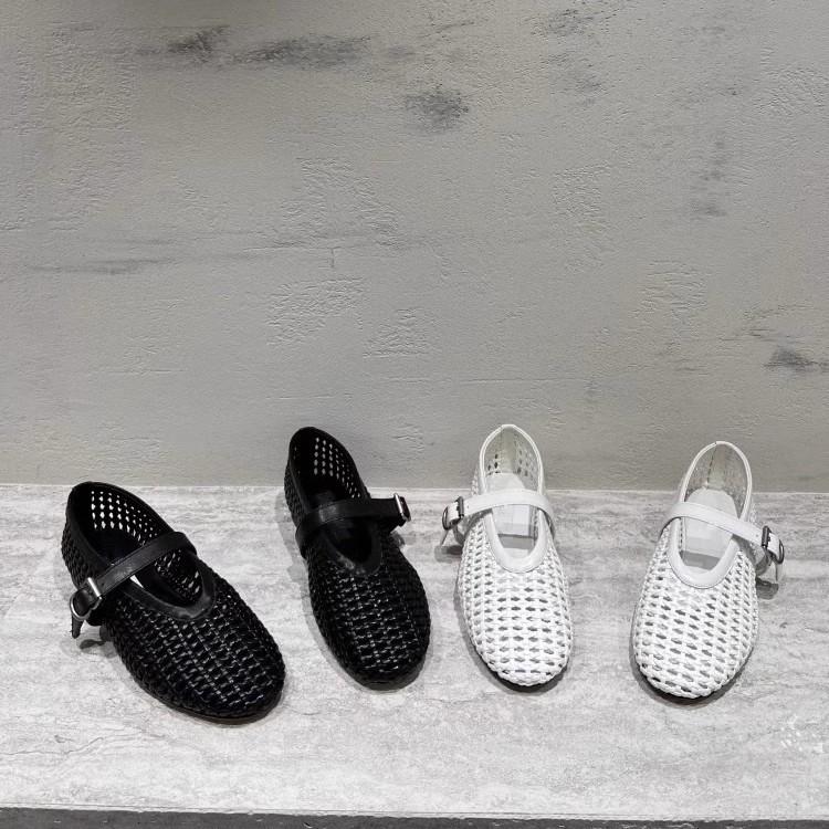 Sheepskin version~ 2025 new niche hand-woven shallow mouth one-word strap single shoes women's flat leather Mary Jane shoes