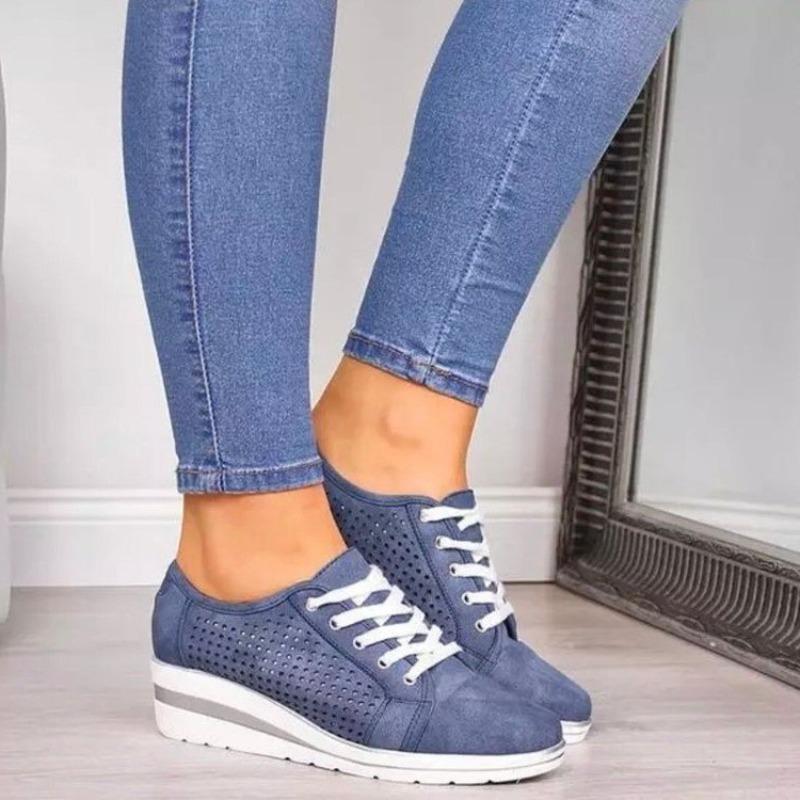 

New Spring/Summer/Autumn New Single Shoe Women s Poe Heel Hollow Lace up Casual Sports Shoes