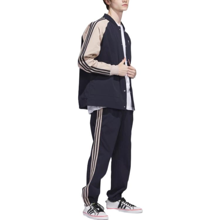 Adidas Originals Striped Logo Print Button-Up Track Jacket Men Outerwear Legend-Ink-Blue IC5543