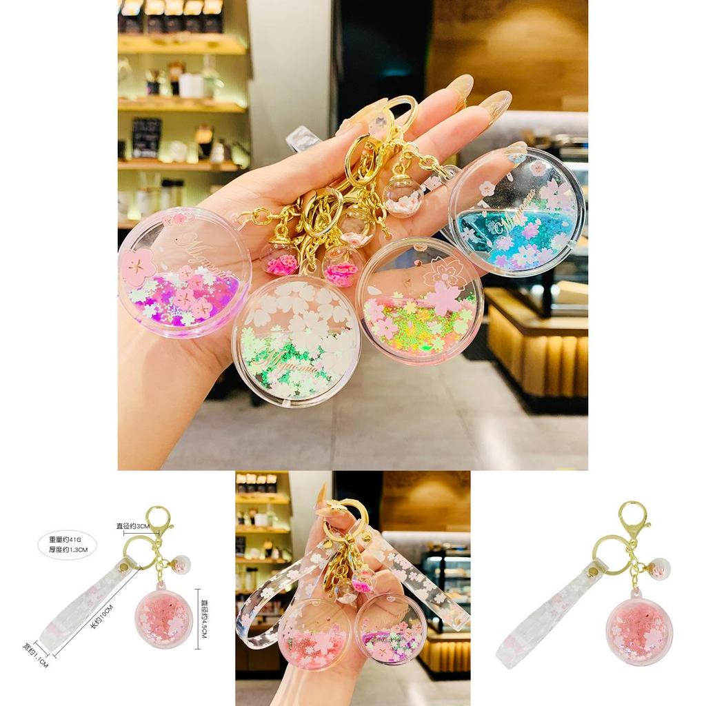 Cute Sakura Liquid Keychain Bag Charm Adorable Acrylic Accessory Birthday Gift