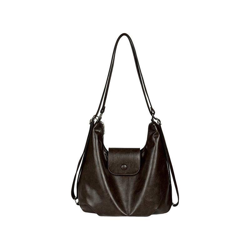 Retro Soft Leather Double Shoulder Bag, Large Capacity Single Shoulder Tote Bag, Simple Commuter Crossbody Bag