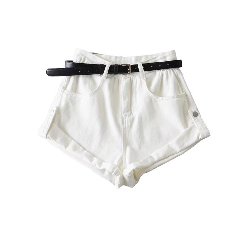 

YPFF Модные женские джинсовые шорты с высокой посадкой и подвернутым краем, с эффектом стирки - Европейский и американский стиль, Прямой крой для миниатюрных, Уличная мода. Large