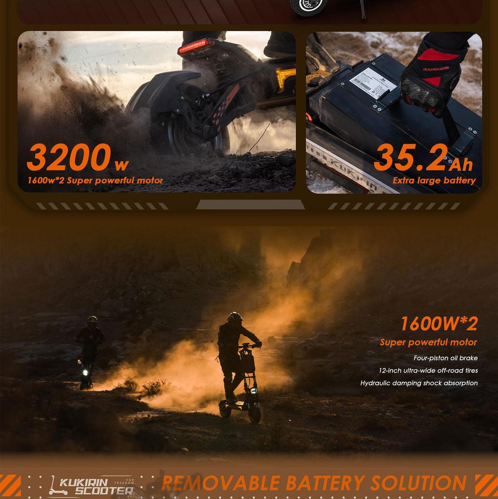 Elektroroller Faltbar Kukirin G4 Max 2000Wx2 Doppelmotor Höchstgeschwindigkeit 86Km/h 60V 35.2AH Maximale Reichweite 95Km Belastung 150Kg