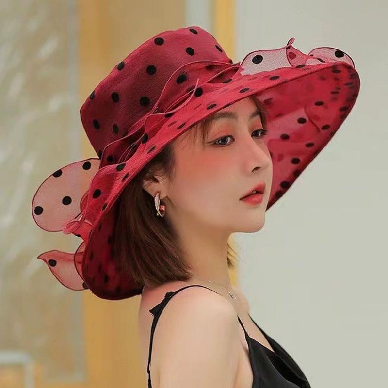 1 Stück Kentucky Derby Organza Kirchenhüte mit breiter Krempe Rüschen Blume Damen Netz Sonnenhut