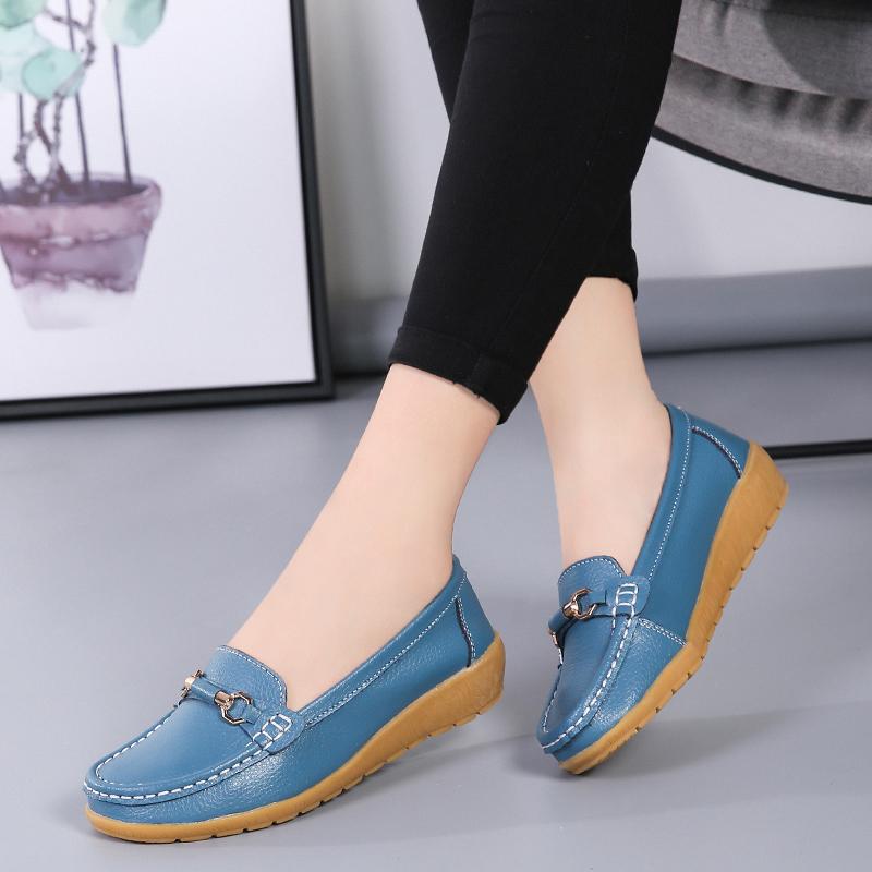 Women Leather Moccasins Soft Yellow Loafers Casual Elegant Summer Breathable Flats Walking Shoes for Mother