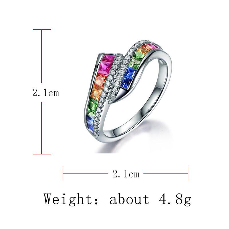 Elegant  New Trendy Ladies White  Filled Multicolor Rainbow AAA Zircon Wedding Engagement Rings Zircon Whole Sale