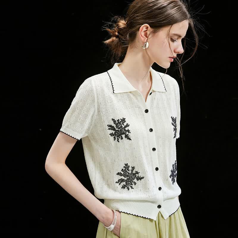Tencel Linen Blend Jacquard Knit Polo Shirt