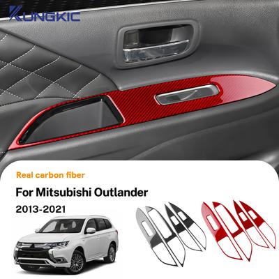 Dla Mitsubishi Outlander 2013-2020 2021 Prawdziwa Miękka Naklejka z Włókna Węglowego Panel Przycisków Podnoszenia Szyb Samochodowych Akcesoria Wnętrza LHD RHD