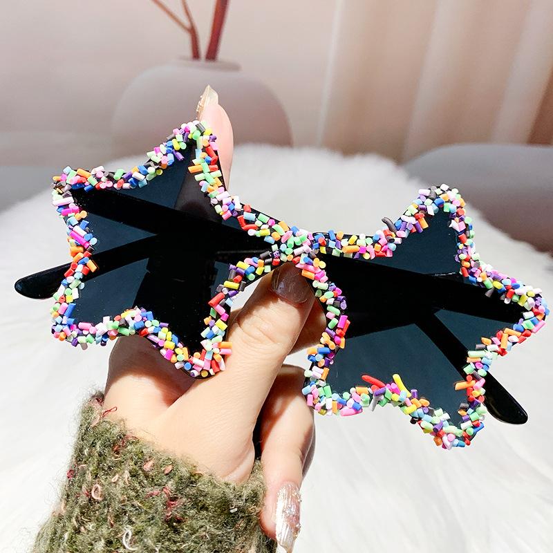 Fashion Star Shape Sunglasses with Colorful Jimmies Women Pink Shades Cute Pentagram Beach Sun Glasses Trendy Party Sunglasses
