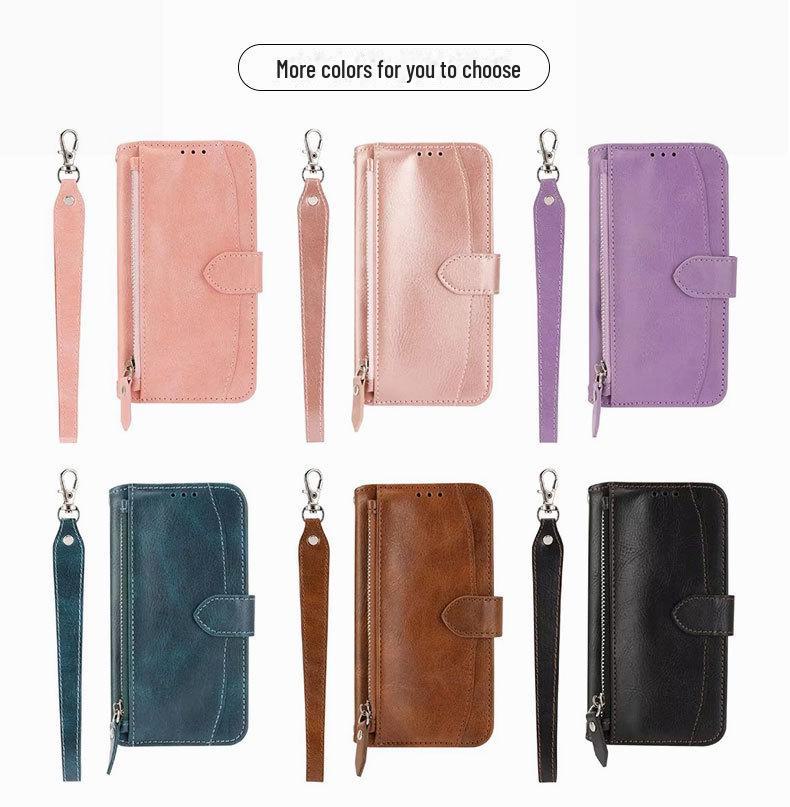 iPhone 15 Pro Leather Zipper Lanyard Case with Protective Function.