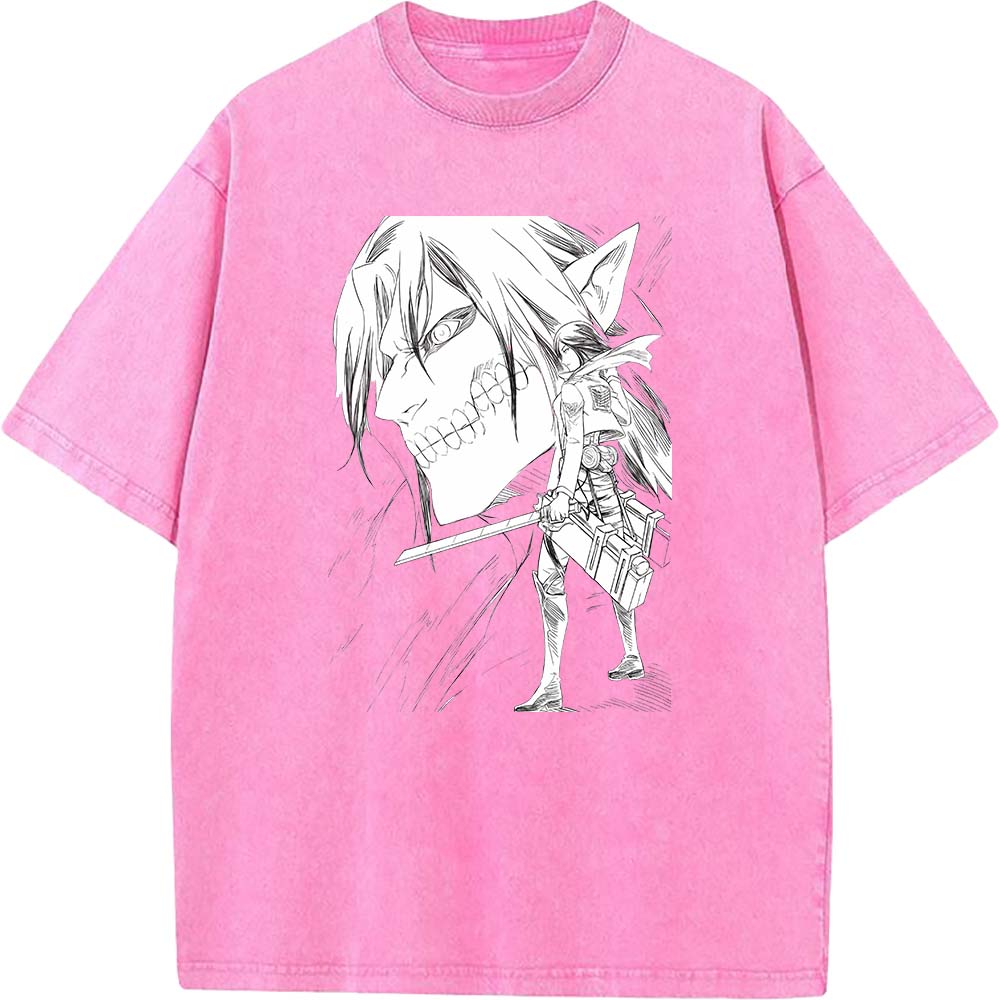 

Горячая аниме футболка Атака Титанов Shingeki No Kyojin Эрен Микаса с принтом футболка мужская женская футболки Харадзюку стиранный хлопок XXL розовый