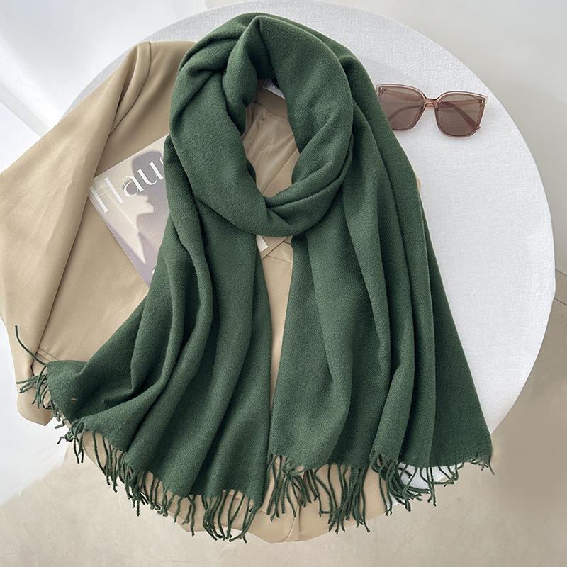 Scarf autumn and winter atmosphere solid color imitation cashmere women's temperament literary niche soft waxy warm fringed scarf shawl