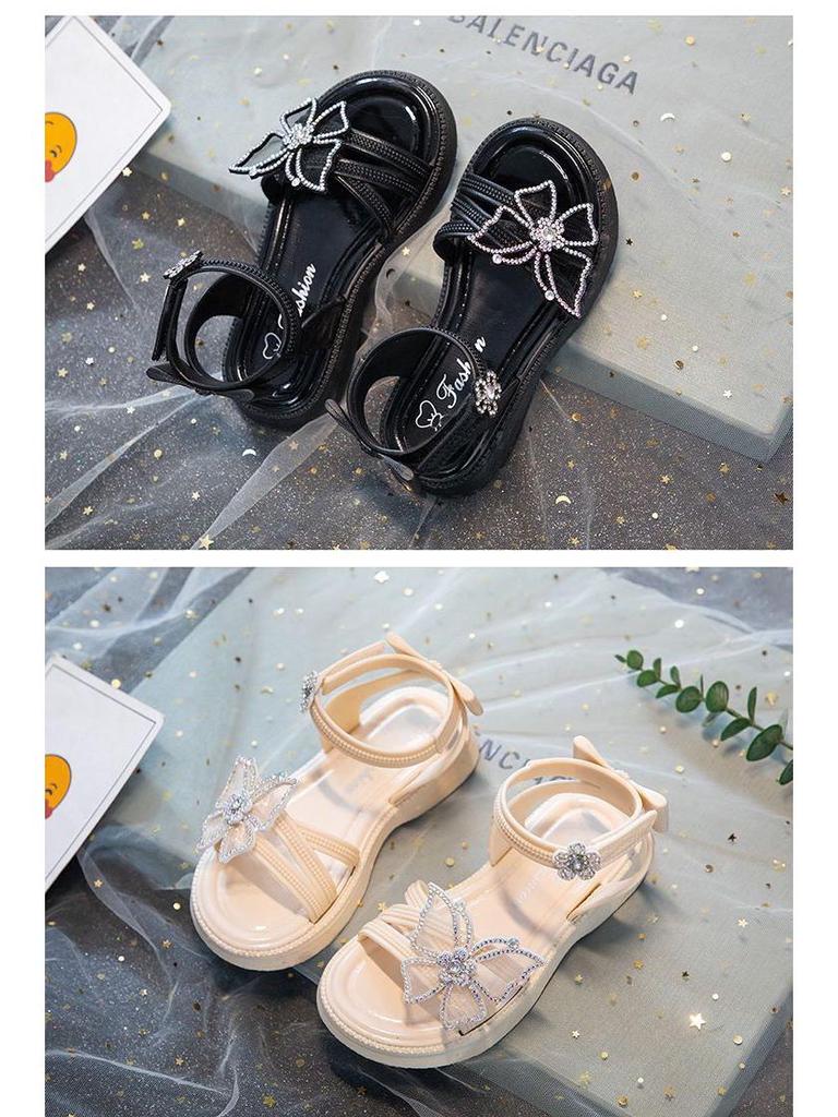 2025 Summer Rhinestone Bow Sandals for Girls - Casual Soft Princess Shoes for Little and Big Kids