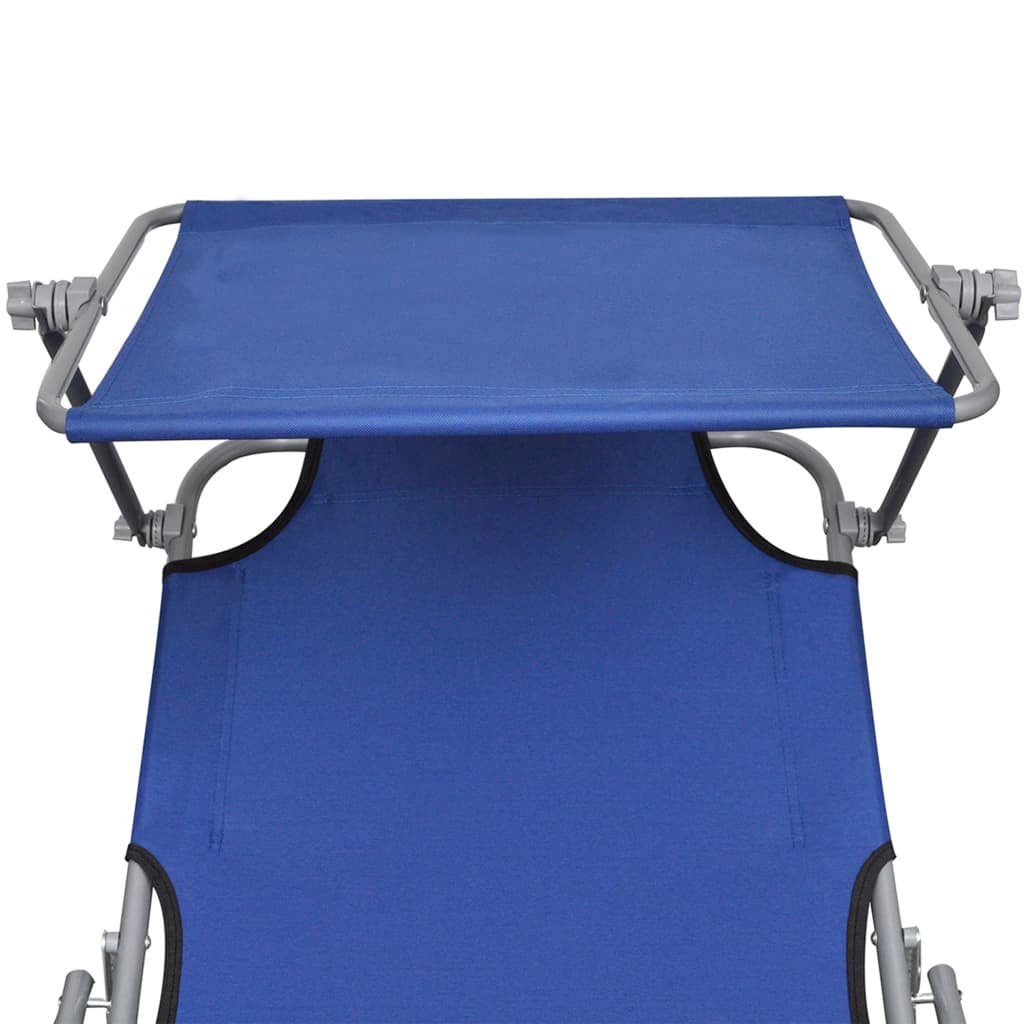 Folding Sun Lounger with Sun Canopy Blue Aluminum
