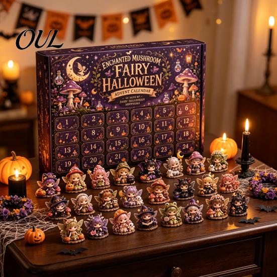 Halloween Countdown Kalender Adventskalender 2026, 24 Tage mit Mini-Figuren, Miniatur Hexenfiguren Sammler Fee Spielzeug Set für Kinder Erwachsene, Partygeschenke