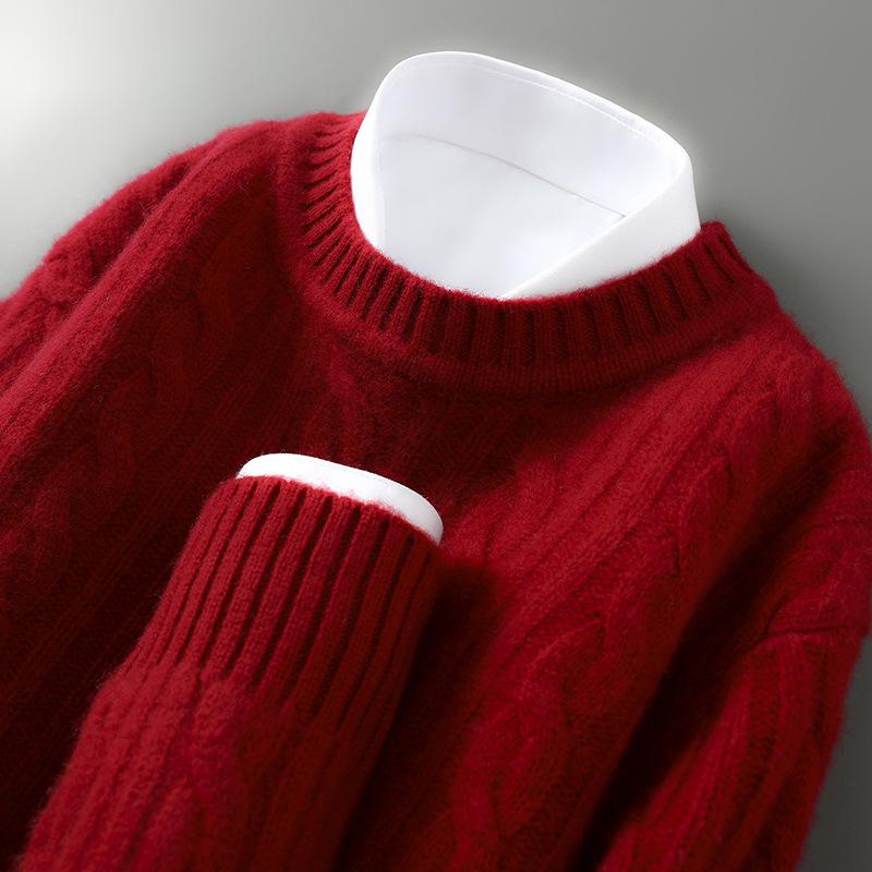 

Men s 100% Wool Round Neck Sweater - Solid Color Casual Knitwear for Autumn and Winter. 2XL