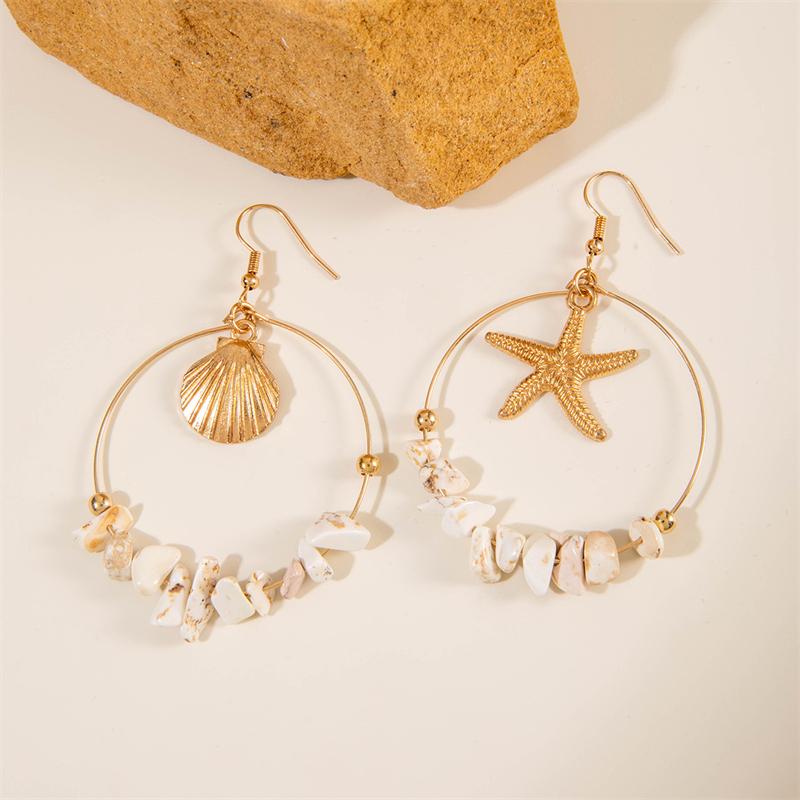 Vintage Asymmetrical Starfish Shell Pendant Earrings For Women Bohemian Irregular Stone Dripping Oil Metal Earring Beach Jewelry