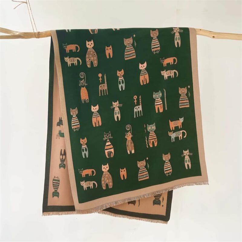 

Sweet cat imitation cashmere scarf women s dual-purpose air conditioner shawl student scarf thickened double-sided to keep out the cold 185x65cm зелёный