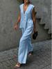 2025 European & American Style V-neck Vest & Long Pants Women's Solid Color Two-piece Set