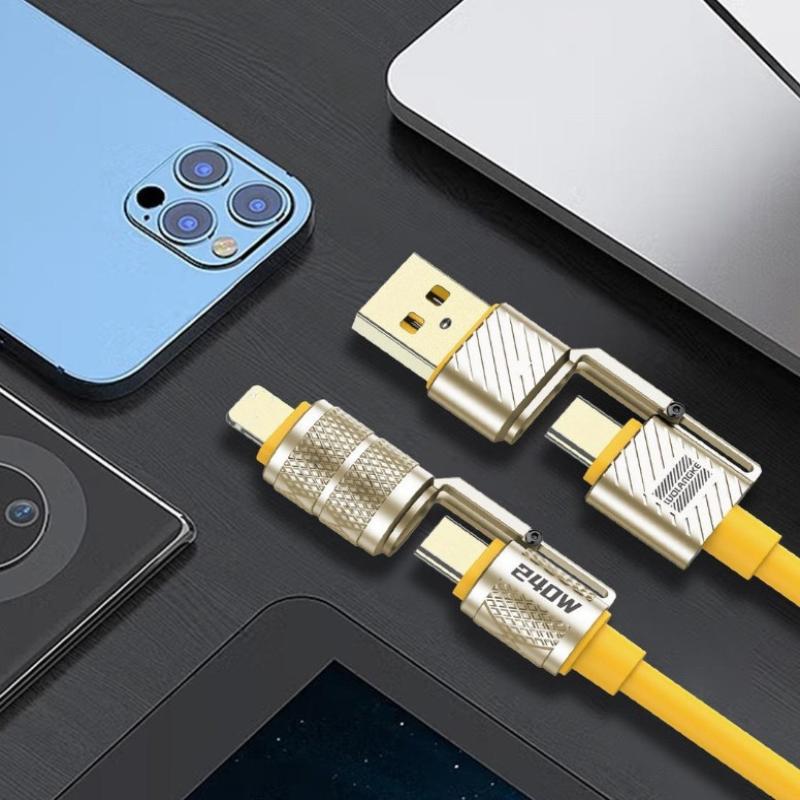 240W 4-In-1 Fast Charging Data Cable Type-C To Type-C Zinc Alloy Cable For Phone Fast Charging Data Cable