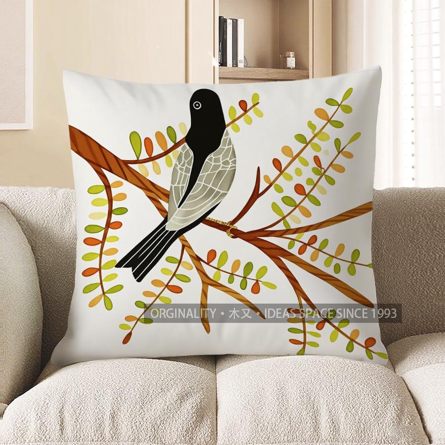 Home Decor Colorful Bird On Branch Decorative Pillow Cover Pattern Cushion Cover Suitable For Sofa Bedroom Car Pillow Cover