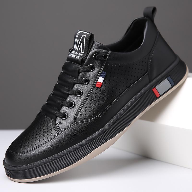 

2024 летние новые мужские туфли ручной работы онлайн повседневные кожаные мужские туфли с полыми дышащими отверстиями белые туфли мужские 2306 44 чёрный