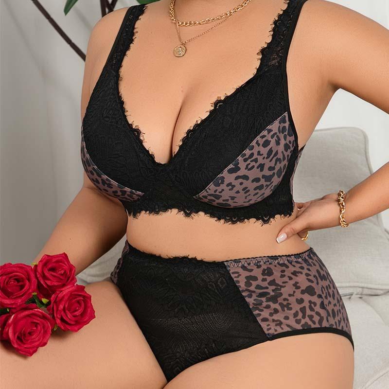 Europeisk og Amerikansk Pluss Størrelse Sexy Justerbar BH Push Up og Side Brystkontroll BH Sett