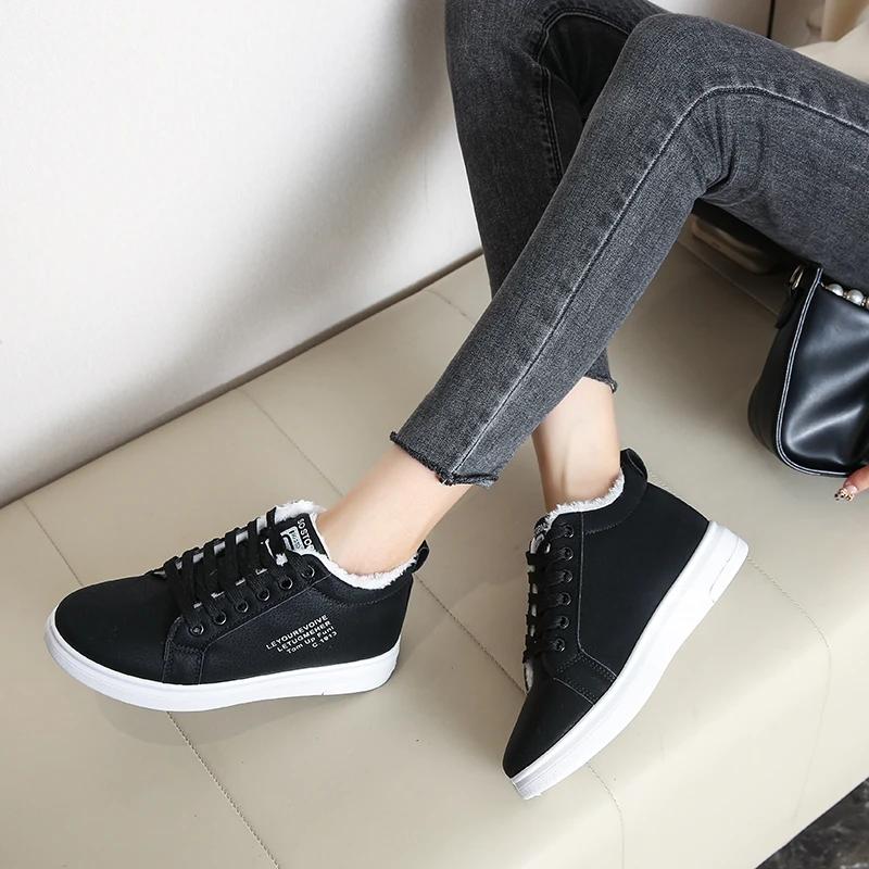 2024 Shoes Female PU Women's Vulcanize Shoes Outdoor Warm Women Sneakers Round Toe Lace Up Low Flat with Ladies Casual Shoes