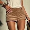 Ropa de Mujer Nueva Primavera/Verano Pantalones Cortos Mini de Pana Marrones de Cintura Baja Para Niñas