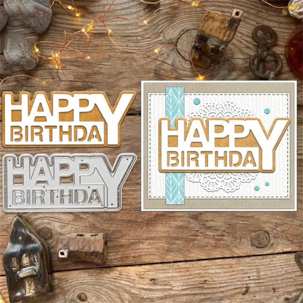 Happy Birthday Cutting Dies 106x46mm Carbon Steel Die Cut Templates for Card Making Scrapbooking Packaging Embellishment