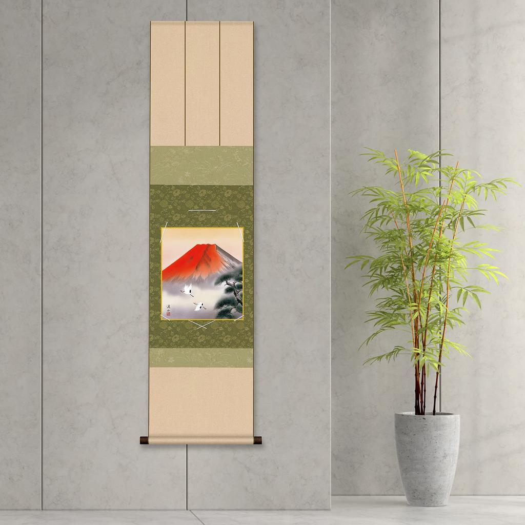 Hanging scroll and colored paper set Landscape painting Fuji Fuji "Red Flying"