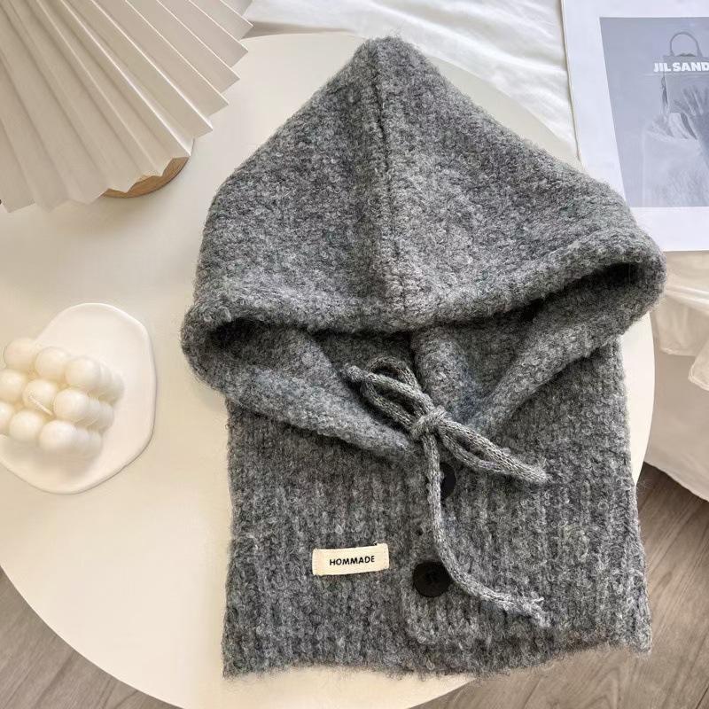 Korean Version of Balaclava Women's Autumn and Winter Hat Scarf Integrated Fashionable and Versatile Knitted Warm Ear Protection Hat