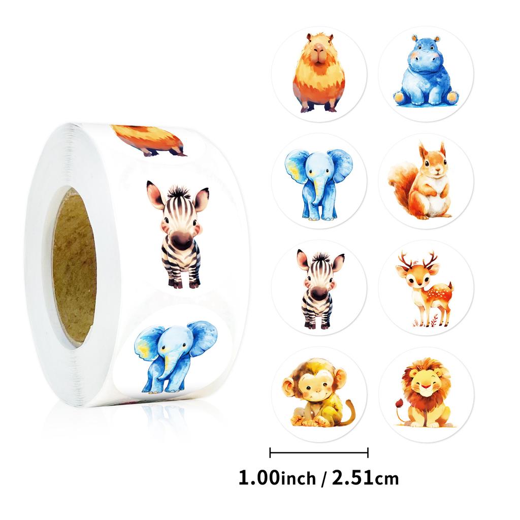 500 Sheets/Roll 8 Animal Loops Cartoon Roll Stickers Cute Animals Children Handmade Polka Dot Stickers