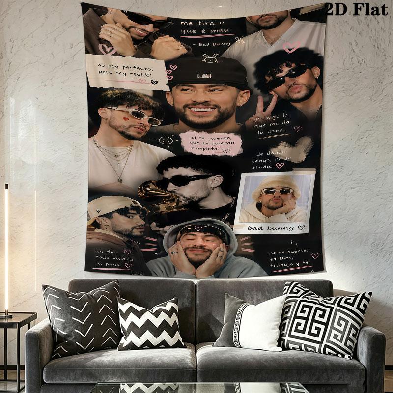 Bad Bunny Star Wall Hanging Printed Fabric Blanket Decorative Tapestries for Bedroom Living Room Home Decor