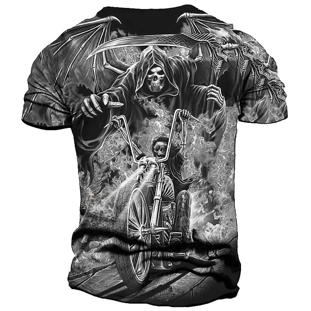 Men's Graphic Skull Flame Motorcycle T Shirt Casual Streetwear Short Sleeve T Shirt 3D Print Crew Neck Tees Top Vintage Clothing