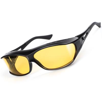 [TINHAO] Night Driving Sunglasses, Over-the-Glasses Sunglasses, Yellow, for Night Driving, Wears Over Glasses, 180-Degree Wide Field of View,