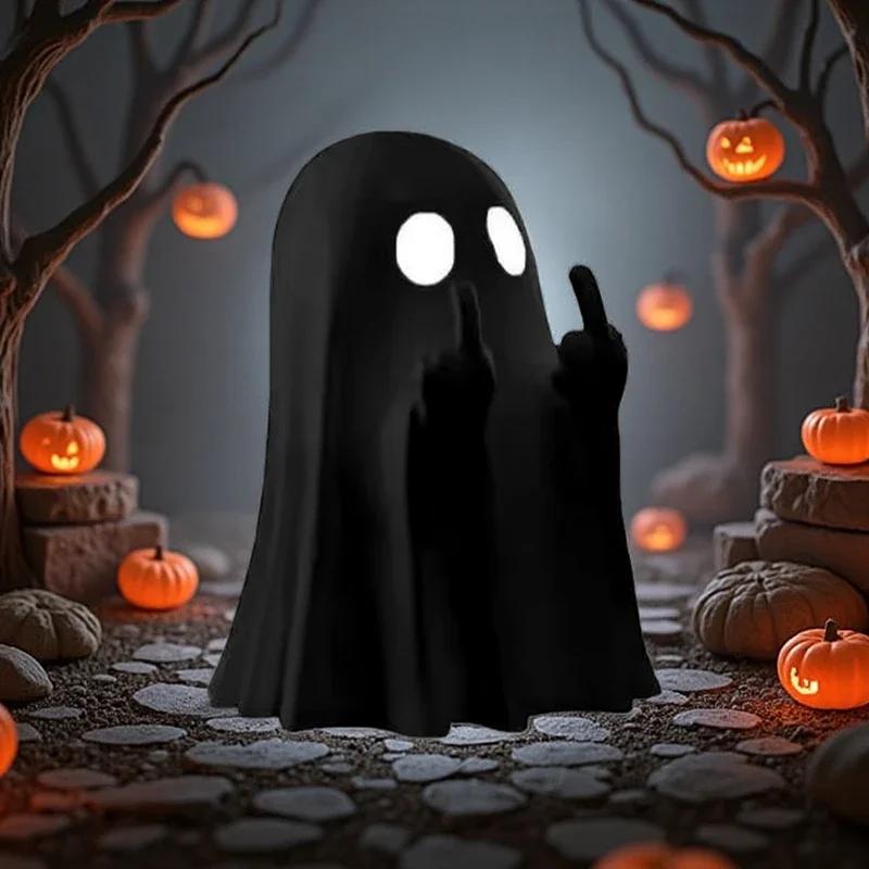Multi-Functional Luminous Middle Finger Ghost Statue for Halloween Home Car Decor Table Shelf Ornaments