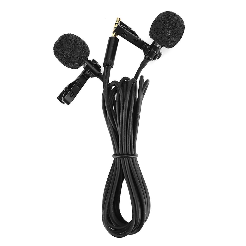 E1 Black Two Head Mini Collar Clip Microphone for Mobile Phone Live Broadcast Recording Interview
