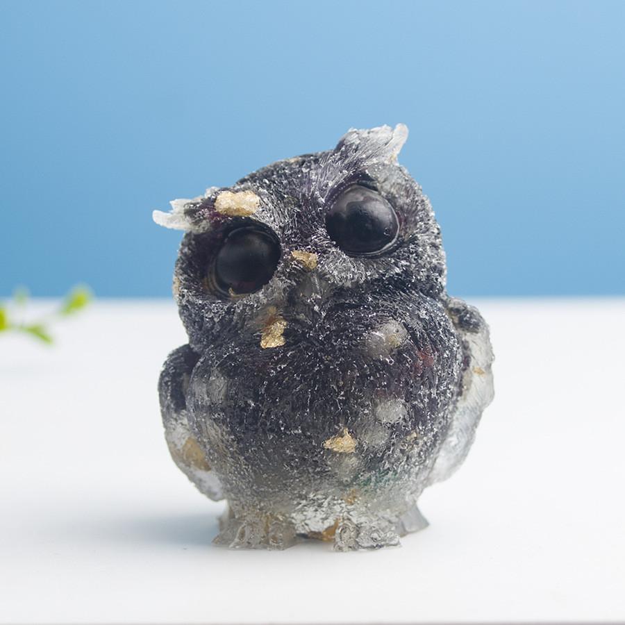 Natural Water Crystal Owl Resin Sculpture For Modern Home Decor And Office Space